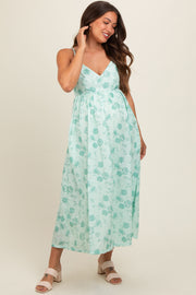 Mint Green Floral Eyelet V-Neck Maternity Midi Dress