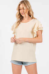 Cream Ruffle Sleeve Ribbed Maternity Top