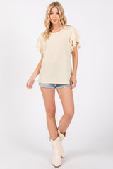 Cream Ruffle Sleeve Ribbed Top