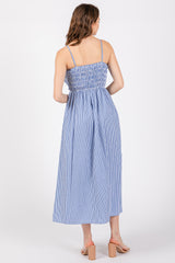 Blue Bartlett Striped Smocked Midi Dress