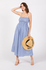 Blue Bartlett Striped Smocked Midi Dress