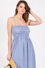 Blue Bartlett Striped Smocked Midi Dress