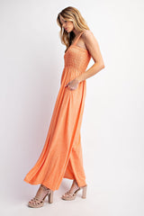 Orange Smocked Wide Leg Jumpsuit