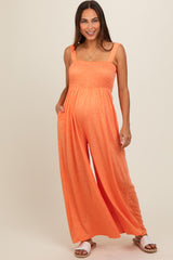 Orange Smocked Wide Leg Maternity Jumpsuit