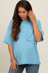 Blue Vintage Wash Oversized Maternity Tee