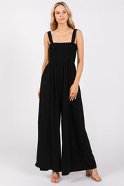 Black Smocked Wide Leg Jumpsuit