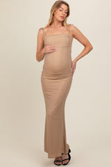 Gold Glitter Shoulder Tie Open Back Maternity Maxi Dress