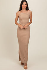 Gold Glitter Shoulder Tie Open Back Maternity Maxi Dress