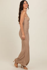 Gold Glitter Shoulder Tie Open Back Maxi Dress