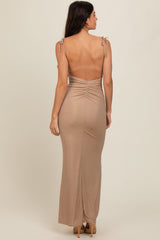 Gold Glitter Shoulder Tie Open Back Maxi Dress