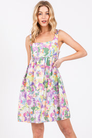 Multi-Color Floral Square Neck Dress