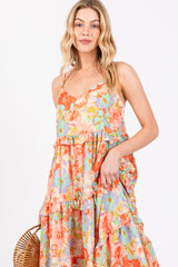 Multi-Color Floral Ruffle Tiered Sleeveless Midi Dress