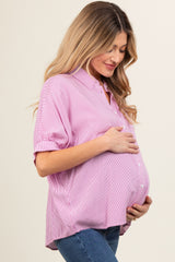 Pink Satin Button Up Maternity Top