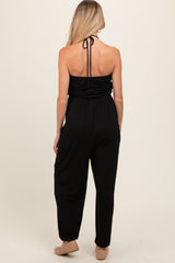 Black Halter Cinched Maternity Jumpsuit