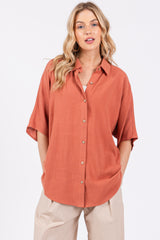 Rust Linen Dolman Half Sleeve Button Down Maternity Top