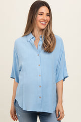 Light Blue Linen Dolman Half Sleeve Button Down Maternity Top