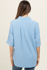 Light Blue Linen Dolman Half Sleeve Button Down Maternity Top