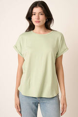 Light Olive Rolled Cuff Short Sleeve Top