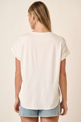 Ivory Rolled Cuff Short Sleeve Top