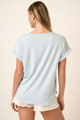 Light Blue Rolled Cuff Short Sleeve Top