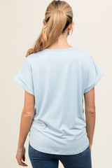 Light Blue Rolled Cuff Maternity Short Sleeve Top