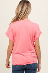 Pink Rolled Cuff Maternity Short Sleeve Top