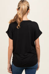 Black Rolled Cuff Maternity Short Sleeve Top