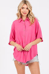 Fuchsia Linen Dolman Half Sleeve Button Down Maternity Top