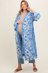 Royal Blue Floral Open Front Maternity Cover Up