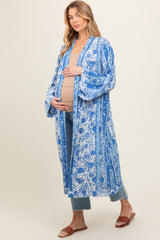 Royal Blue Floral Open Front Maternity Cover Up