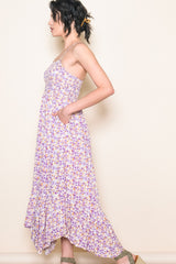 Lavender Floral Smocked Halter Flowy Maxi Dress