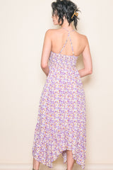 Lavender Floral Smocked Halter Flowy Maxi Dress