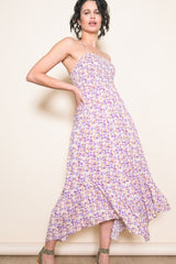 Lavender Floral Smocked Halter Flowy Maternity Maxi Dress