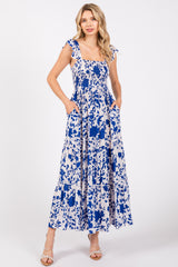 Royal Blue Ruffle Sleeve Tiered Maxi Dress