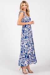 Royal Blue Ruffle Sleeve Tiered Maxi Dress