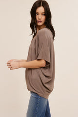 Mocha V-Neck Crepe Knit Top