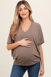 Mocha V-Neck Crepe Knit Maternity Top