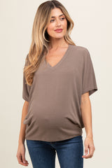 Mocha V-Neck Crepe Knit Maternity Top