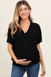 Black V-Neck Crepe Knit Maternity Top