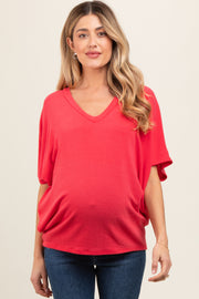 Coral V-Neck Crepe Knit Maternity Top