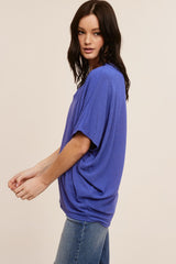 Blue V-Neck Crepe Knit Top