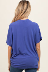 Blue V-Neck Crepe Knit Maternity Top