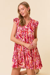 Red Printed Ruffle Sleeve Maternity Dress