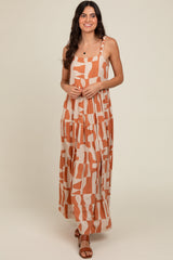 Camel Printed Tiered Maxi Dress