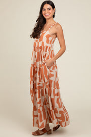 Camel Printed Tiered Maxi Dress