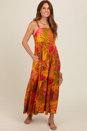 Orange Tropical Tiered Maxi Dress