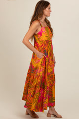 Orange Tropical Tiered Maxi Dress