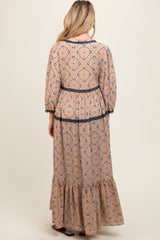 Beige Printed Tie Front Kimono Maternity Dress