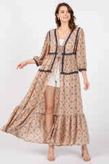 Beige Printed Tie Front Kimono Dress