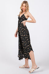 Black Floral Cinched Tie Bust Midi Dress